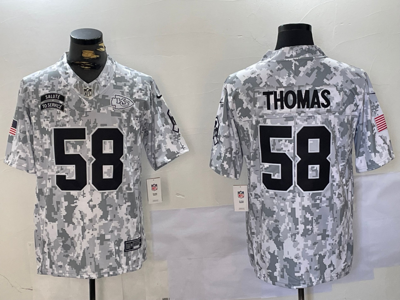 Men's Kansas City Chiefs Derrick Thomas #58 Arctic Camo 2024 Salute to Service Retired Limited Jersey